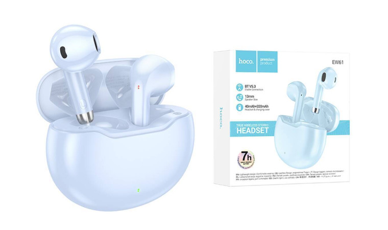Наушники вакуумные беспроводные HOCO EW61 June wireless stereo headset Bluetooth (голубой)