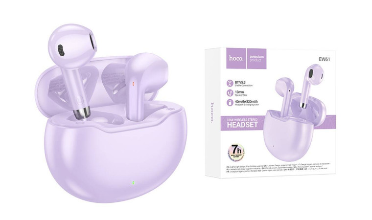 Наушники вакуумные беспроводные HOCO EW61 June wireless stereo headset Bluetooth (фиолетовый) Наушники вакуумные беспроводные HOCO EW61 June wireless stereo headset Bluetooth (фиолетовый)