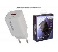 Сетевое зарядное устройство USB + USB-C WALKER WH-60, 3А, 30Вт, быстрая зарядка QC 3.0+PD, черное
