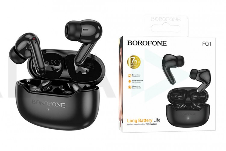 Наушники вакуумные беспроводные BOROFONE FQ1 Plus Shine ANC+ENC Noise Reduction BT headset Bluetooth (черный)