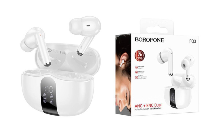 Наушники вакуумные беспроводные BOROFONE FQ3 Soulmate ANC+ENC Noise Reduction BT headset Bluetooth (белый) Наушники вакуумные беспроводные BOROFONE FQ3 Soulmate ANC+ENC Noise Reduction BT headset Bluetooth (белый)