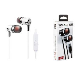 Наушники вакуумные проводные WALKER H520, TYPE-C, микрофон, кнопка ответа, белые