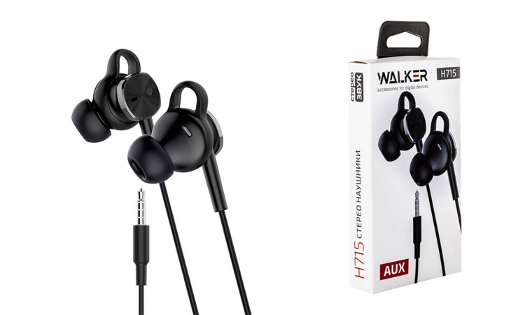 Наушники вакуумные проводные WALKER H715, микрофон, кнопка ответа, рег.громкости, черные Наушники вакуумные проводные WALKER H715, микрофон, кнопка ответа, рег.громкости, черные