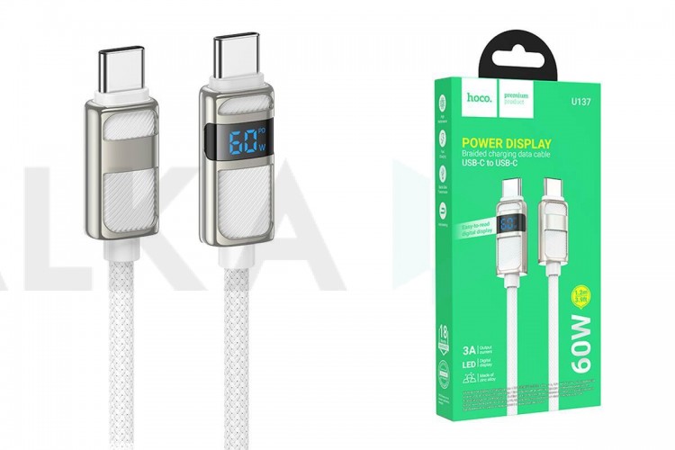 Кабель USB Type-C - USB Type-C HOCO U137 Line 60W (белый) 1м