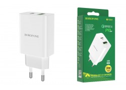 Сетевое зарядное устройство USB + USB-C BOROFONE BA56A Lavida speed PD20W+ QC3.0 (белый)