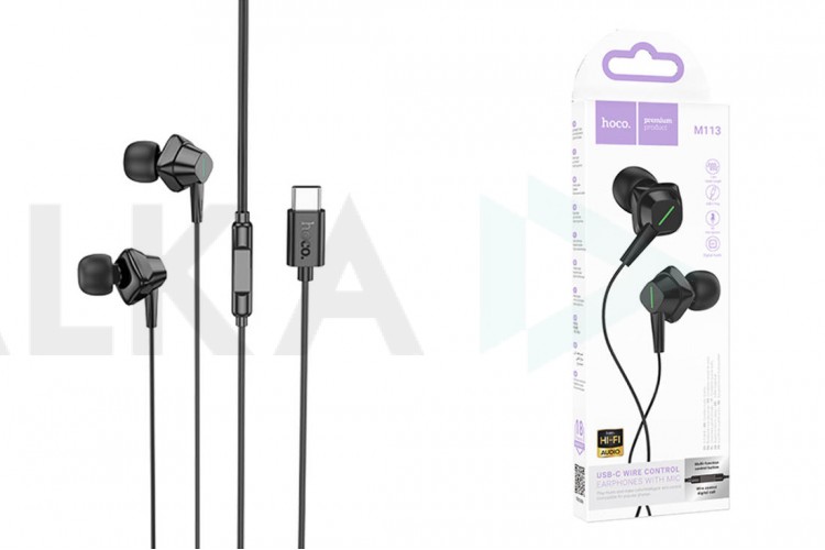 Наушники вакуумные проводные HOCO M113 Landy universal digital earphones with microphone штекер Type-C (черный)