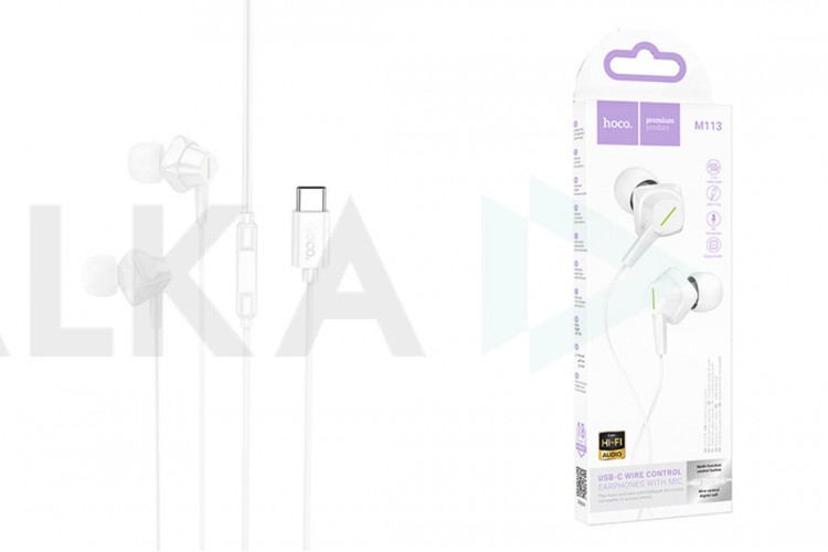 Наушники вакуумные проводные HOCO M113 Landy universal digital earphones with microphone штекер Type-C (белый)