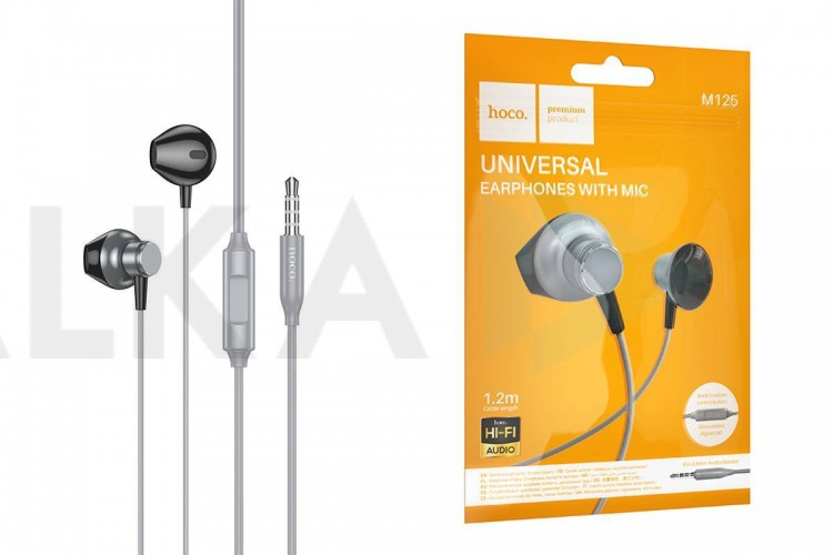 Наушники вакуумные проводные HOCO M125 Smart metal universal earphones with microphone (серый)