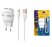 Сетевое зарядное устройство 2USB + кабель Type-C BOROFONE BA24A Vigor (белый)