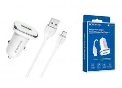 Автомобильное зарядное устройство АЗУ USB + кабель MicroUSB BOROFONE BZ12А Lasting power QC 3.0 (белый)