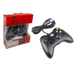 Геймпад проводной для X-BOX 360 черный (упаковка красная, картон)